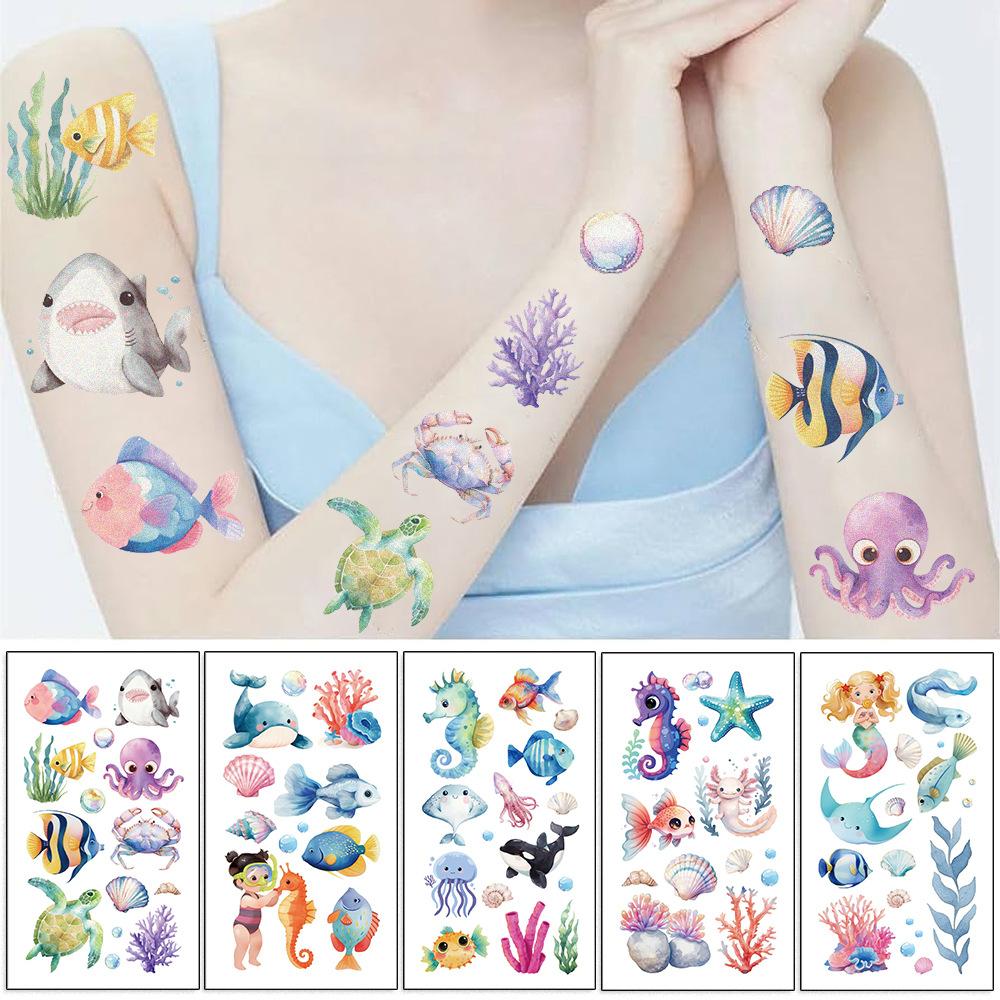 New Children's Cartoon Marine Animal Tattoo Stickers Waterproof Sweat Fun Underwater Party Temporary Stickers