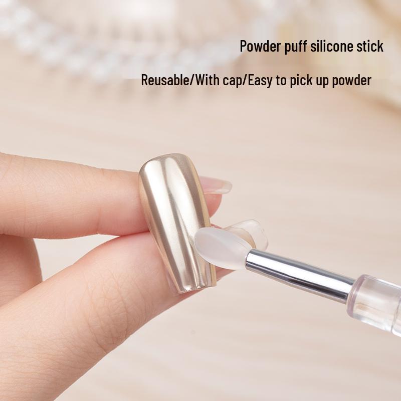 Aurora Nail Art Silicone Magic Mirror Powder Applicator Stick with Lid