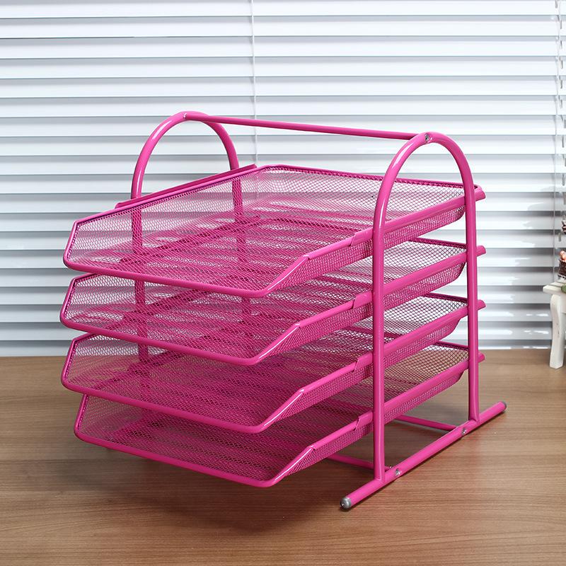 Four Layer Metal Mesh Office File Rack Desktop Organizer