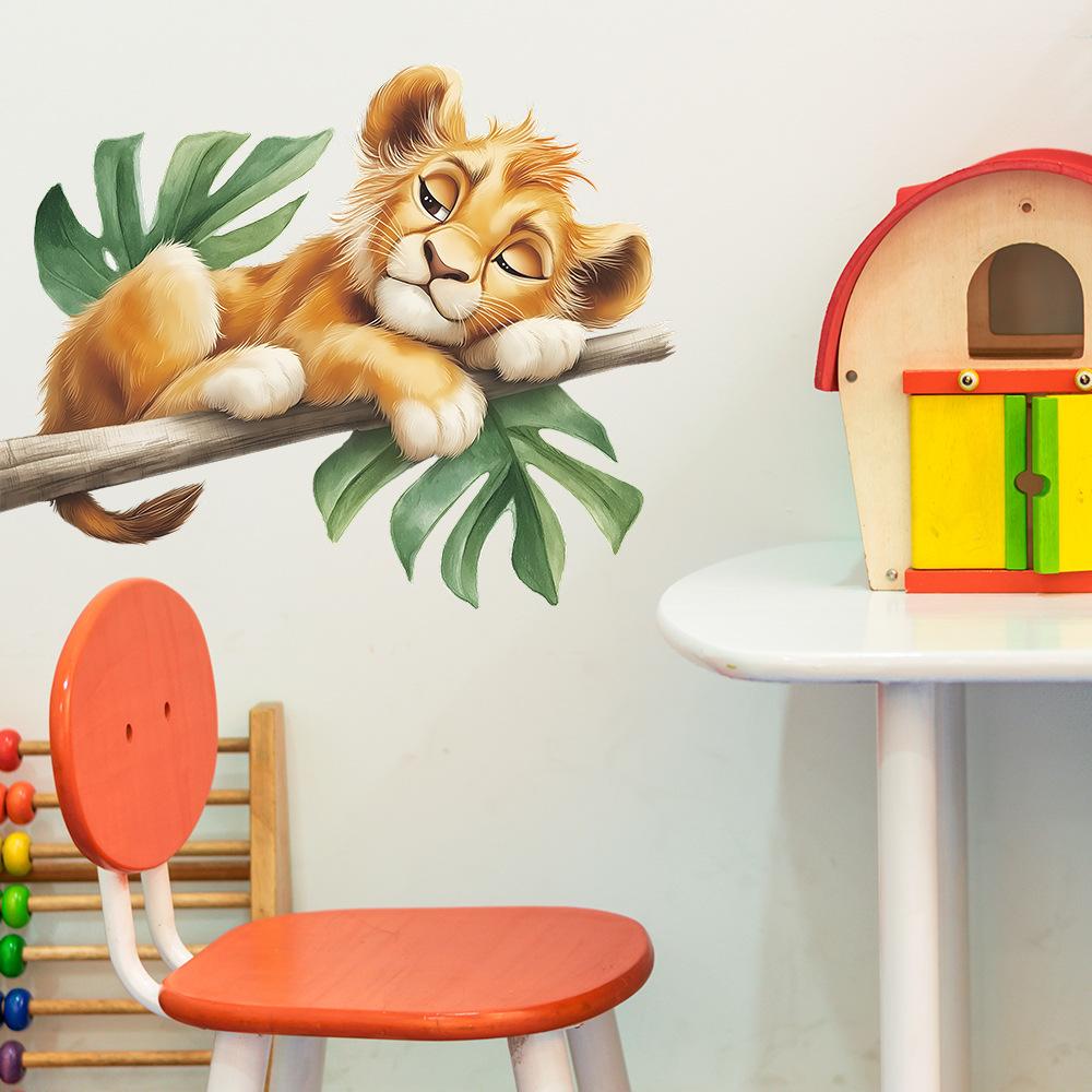 Wall Decoration Stickers for A Children's Bedroom Featuring A Sleeping Little Lion on A Cartoon Tree Branch