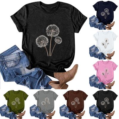 Women's Fashion Casual Printed Round Neck Pullover Short Sleeve T-Shirt Top