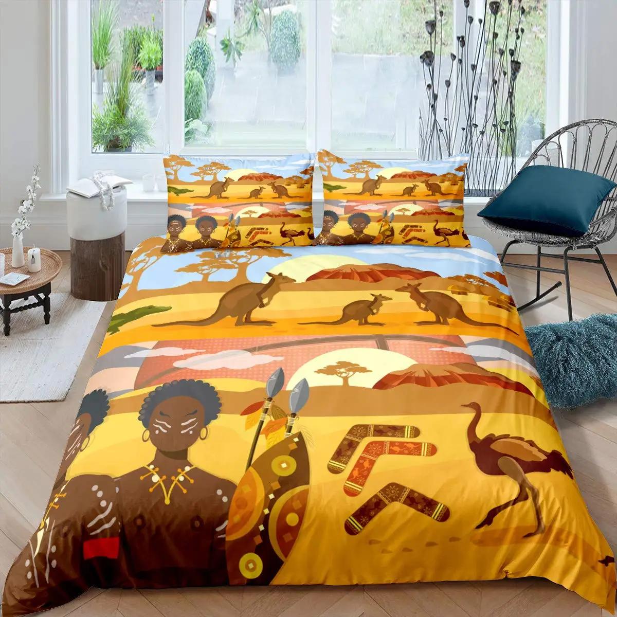 

Kangaroo Duvet Cover Set King Size For Boys Girls Kangaroo Bedding Set Tree Branches Comforter Cover Wild Animal Bedspread Cover EU Single(135*200cm)3pcs