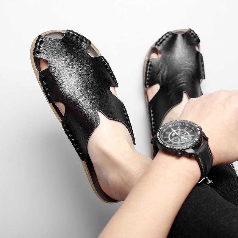 Summer Mens Slippers Fashion Slip On Leather Beach Slipper Outdoor Light Non-Slip Sandals Soft Breathable Roman Casual Men shoes