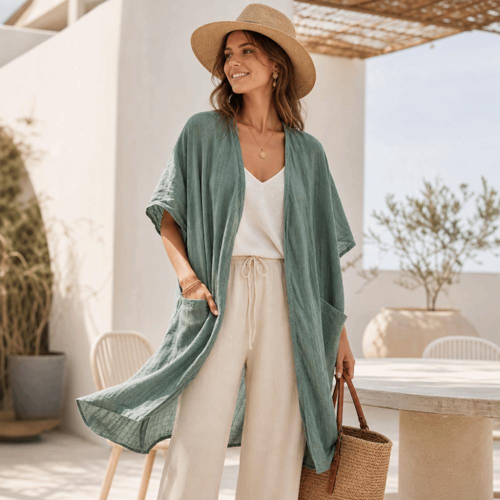 Sunscreen Cover Long Shawl Loose Beach Top Basic Linen Cardigan Summer Wear