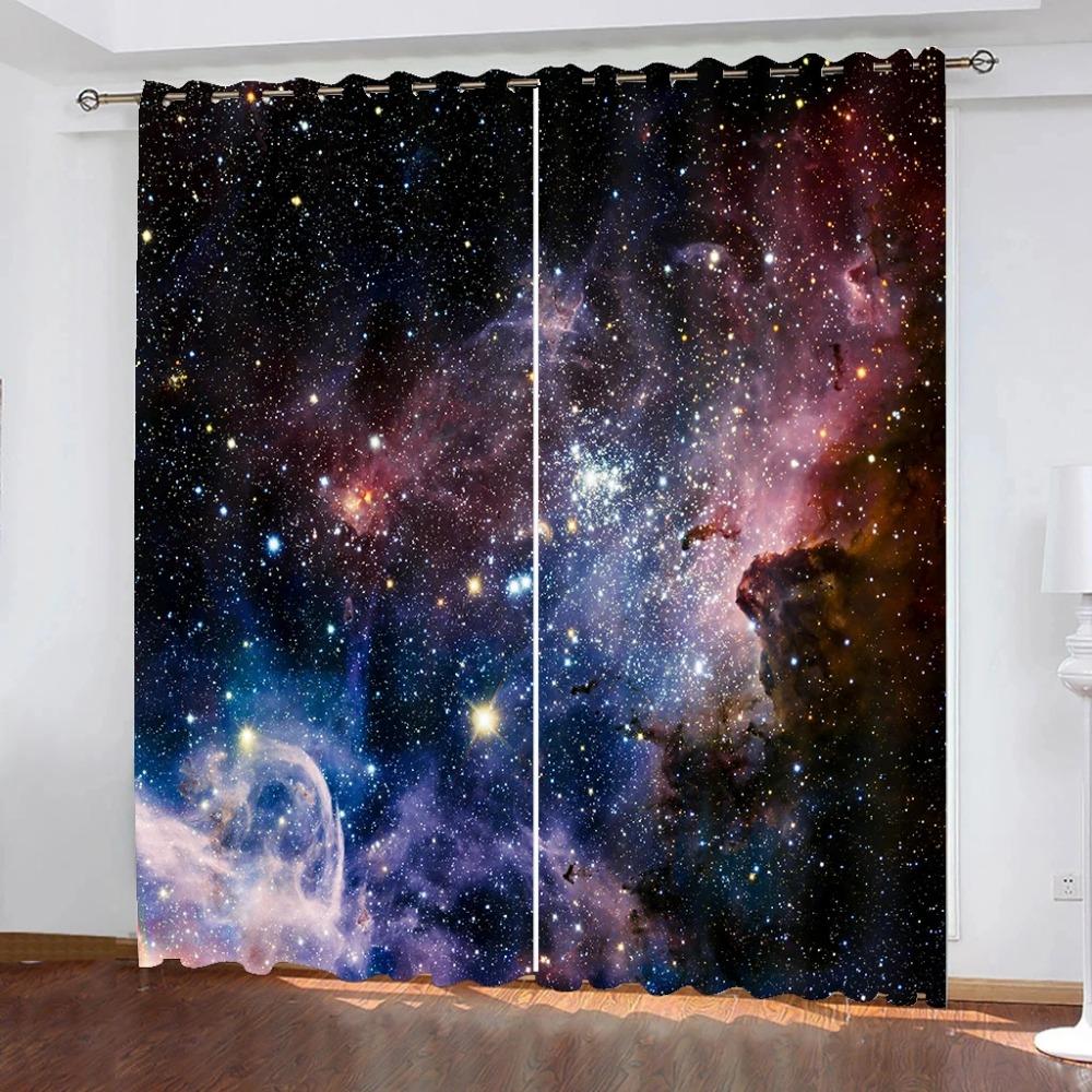 Night Moon Sea Scenery Painting Clackout Window Curtains Living Room Kitchen Drapes Fabric Indoor Home Decoration Drapes Hooks