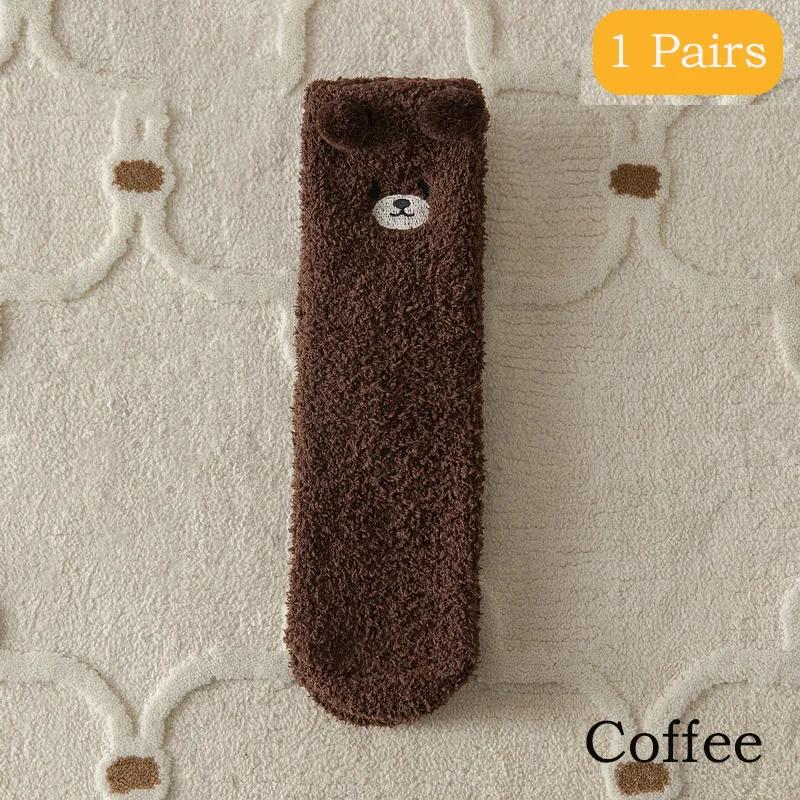Coral Velvet Women's Winter Thickened Plush Warm Comfortable Sleeping Sock Cute Cartoon Lovely Floor Socks Nice Plus Stockings