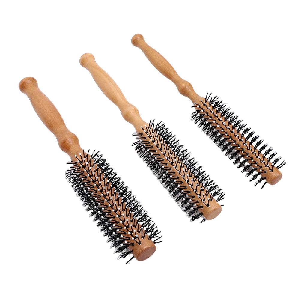 3pcs Round Hair Brush Portable Travel Size Anti Static Handle Wooden Styling Brush for Men Women