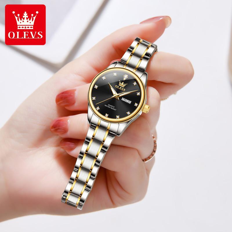 Oulishi Women's Classic Business Quartz Watch with Double Calendar and Steel Band