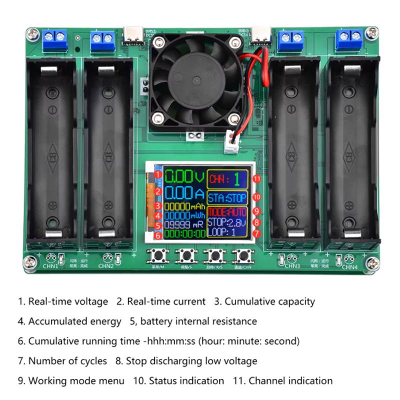 Lithium Battery Capacity Tester Module, MMWh Digital Battery Power Detector, Type-C, 18650
