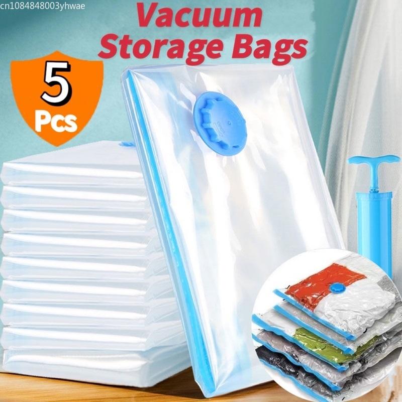 Vacuum Storage Bags Set with Hand Pump for Clothes Travel Organizer Large Capacity Plastic Compression Bags