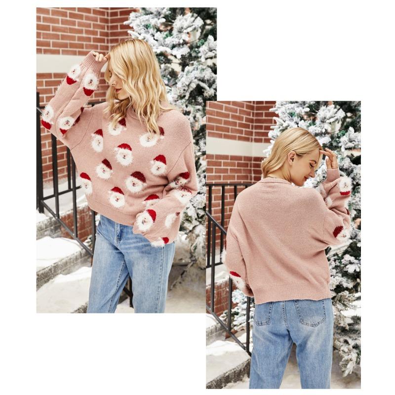 Women's Autumn and Winter Christmas Wear Old Man Head Knit Pullover Sweater