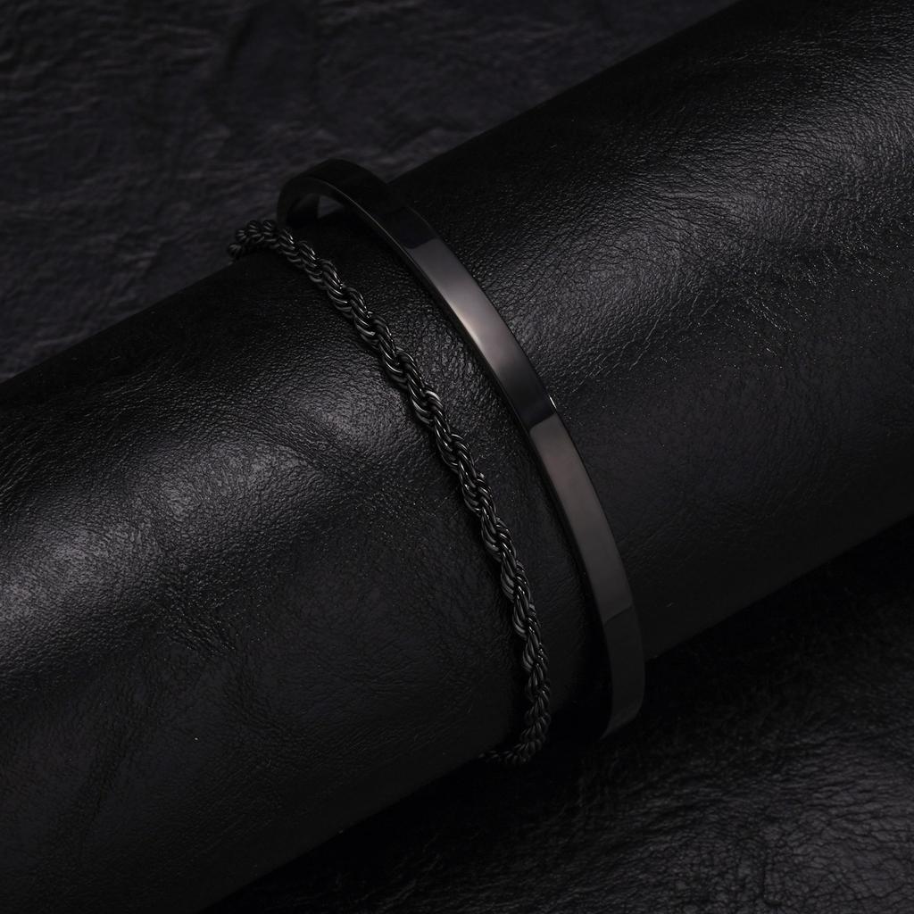 2 stuks Heren Kettingarmbanden, Roestvrij Staal Manchet Bangle Armband, Casual Sieraden Set voor Echtgenoot Vader
