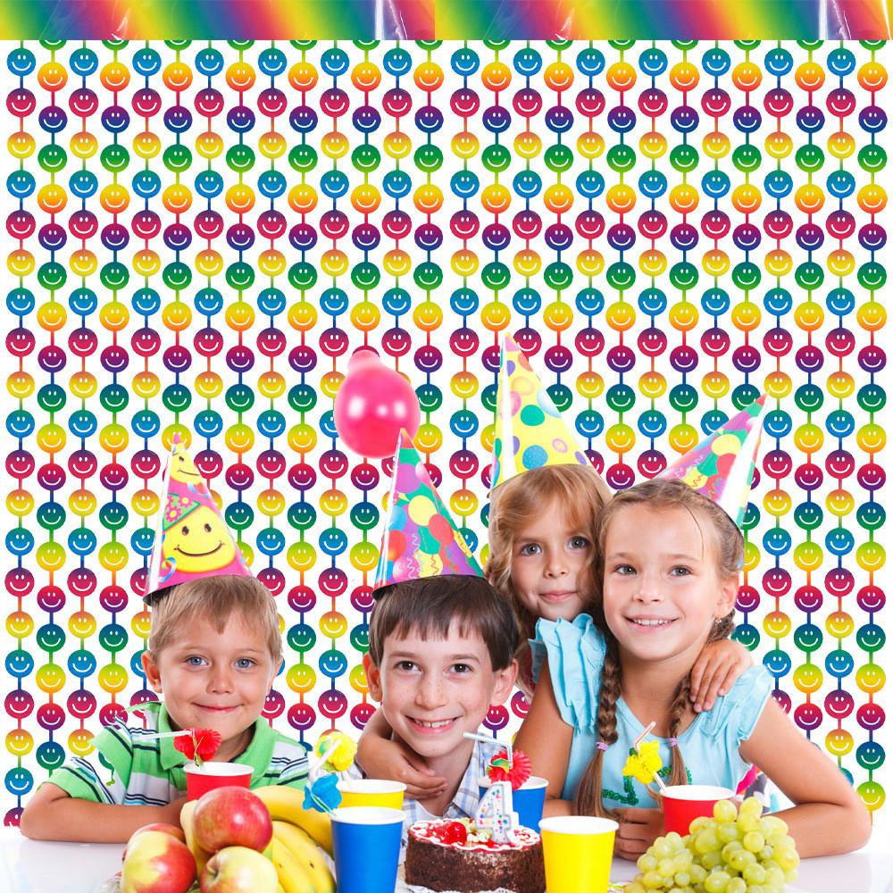 New 2m Smiley Face Rainbow Gradation Rain Curtain For Kids Birthday Party Decoration