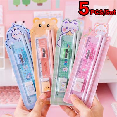 5PCS/set Stationery Set Children's Day Gifts New Semester Gift Package Pupils Pencil Eraser Pencil Sharpener Ruler Student