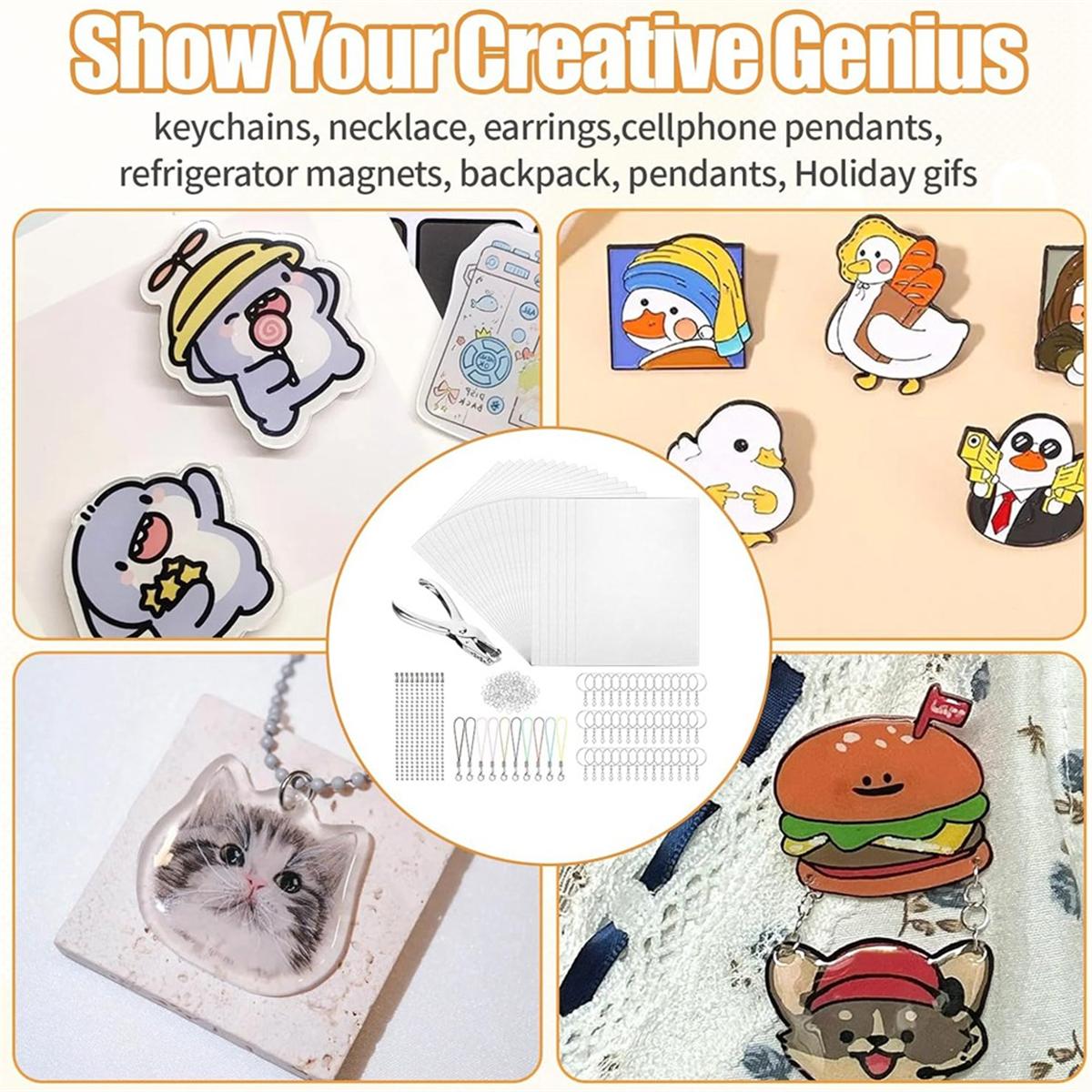 

New 245 PCS Shrink Plastic Sheets Kit,Shrink Paper Keychain Kit,Shrinking Paper Set 25 Sheets Shrinky Papers,Hole Punch China Mainland