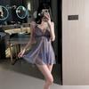 Women's Lace Sheer Bow Comfy Backless Cami Dress Lingerie Set