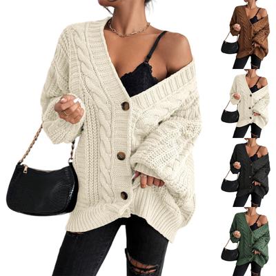 Women's Fashion Loose Cable-knitted Long Sleeve Cardigan Jacket