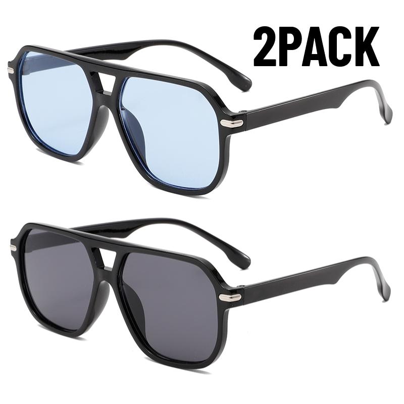 2PACK Vintage Double Bridge Black Sunglasses Women Oversized Square Frame Luxury Shades Sun Glasses Female Pilot Eyewear