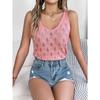 Women Leaf Pattern Hollow Out Knit Sleeveless Crop Top