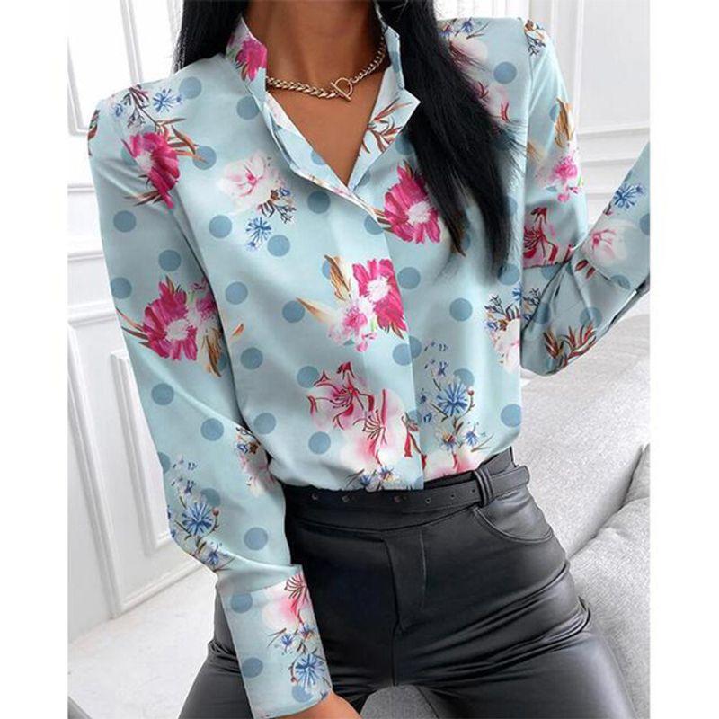 

Slim-Fit Printed Stand-Neck Shirt2022 Women s Slim Fit Print Stand Collar Shirt Style5 4XL