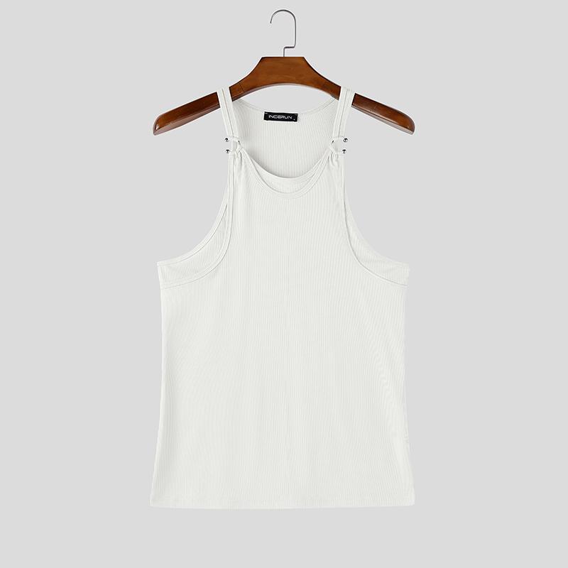INCERUN Men Strap Sleeveless Ribbed Casual Fitted Tank Tops Sport Gym Undershirts