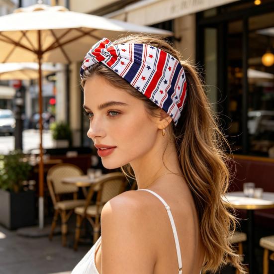 Headband Soft Cloth Independence Day Headband with Flag Stars Stripes Design Holiday Patriotic Hairband Hair Accessories