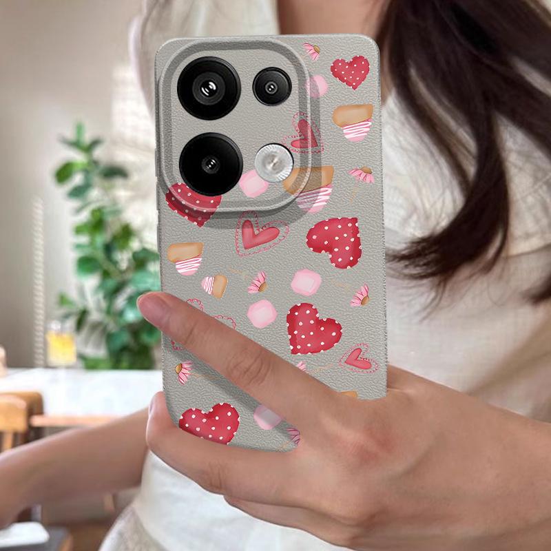 Lovely Girl Heart Print Case For Xiaomi 13T Pro Redmi Note 15 Pro 4G Redmi Note 14 13 Pro+ 5G Leather Texture Silicone Cover