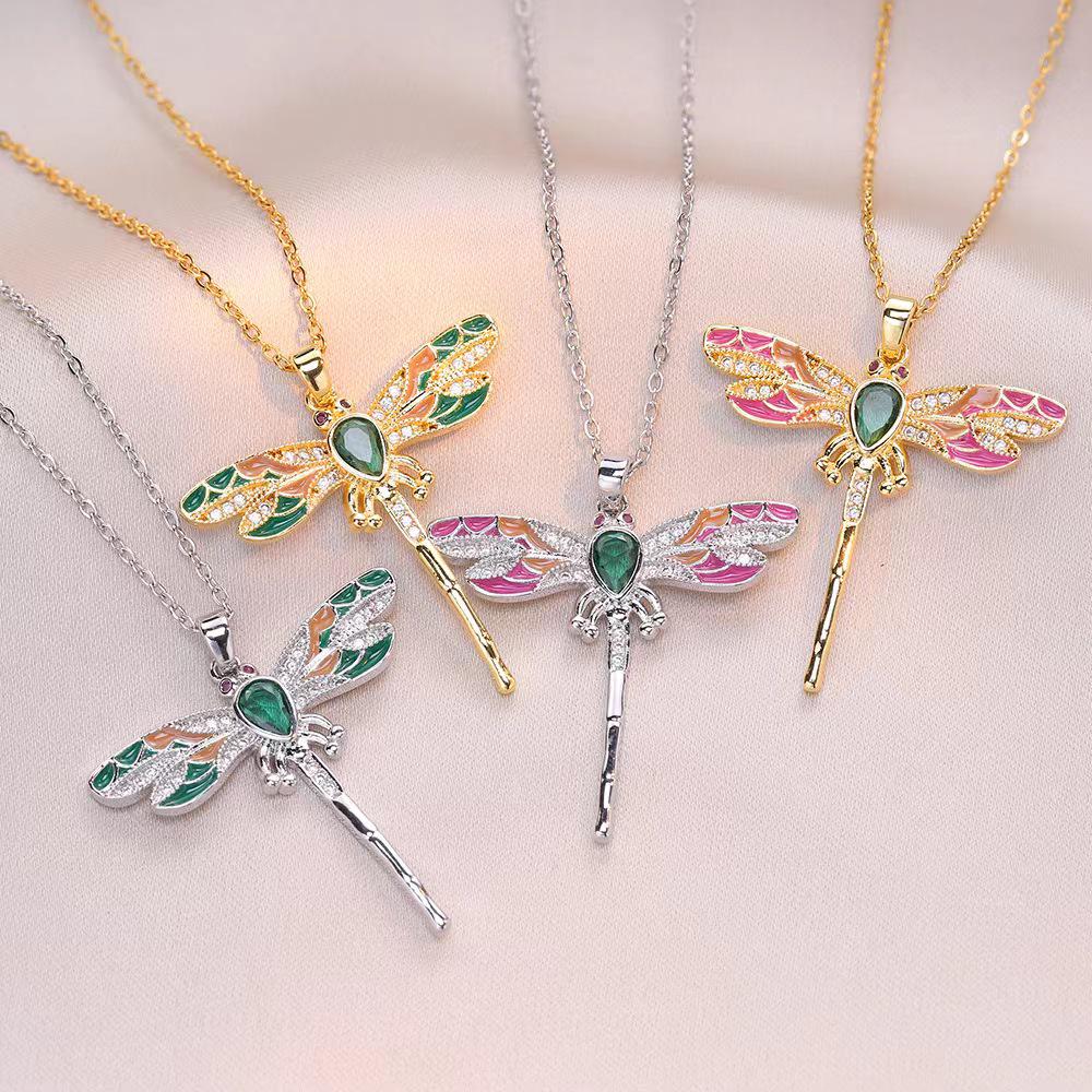 Dragonfly Clavicle Pendant Necklace - Japanese & Korean Fashion, Colorful Cross-border Style for Women
