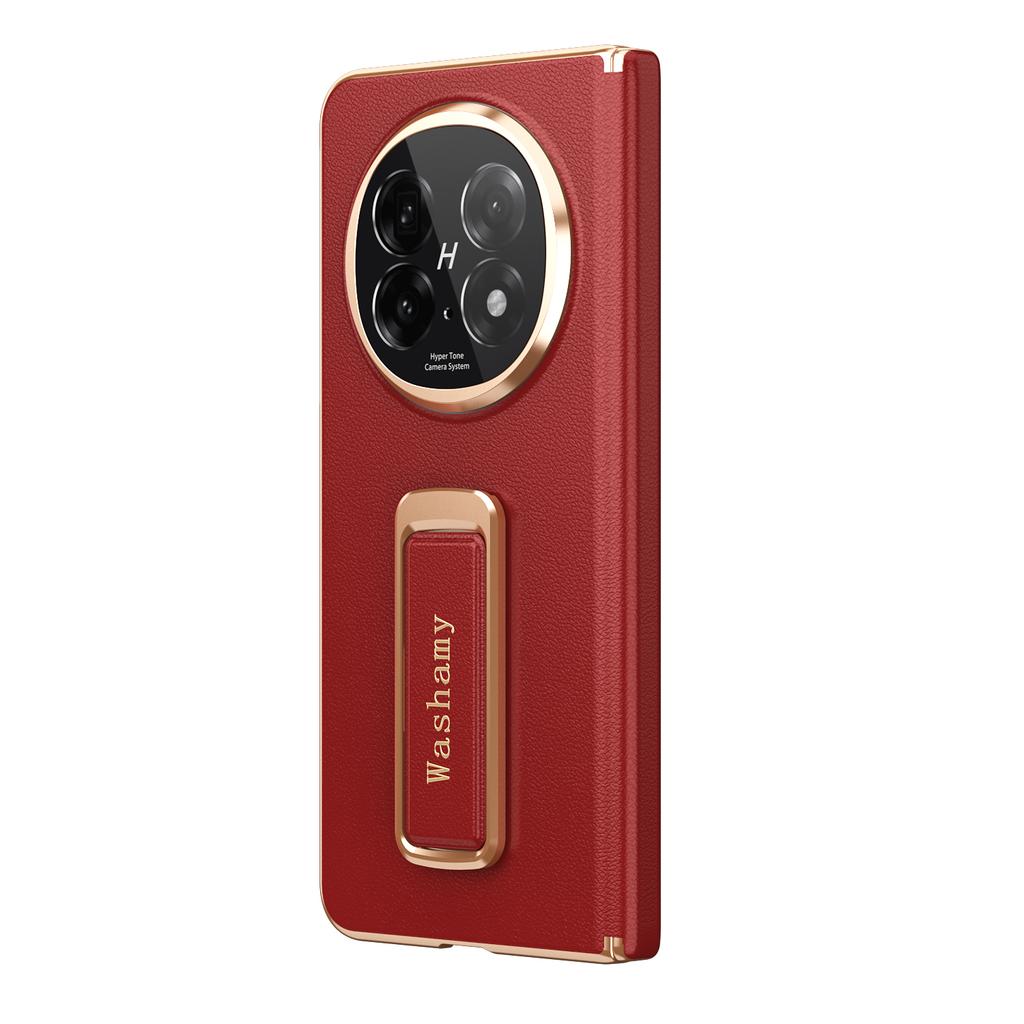 Luxury Magnetic Electroplated Genuine Cowhide Leather Case for OPPO Find N5 Axis Rotary Alloy Wrist Strap Bracket Hard Shell