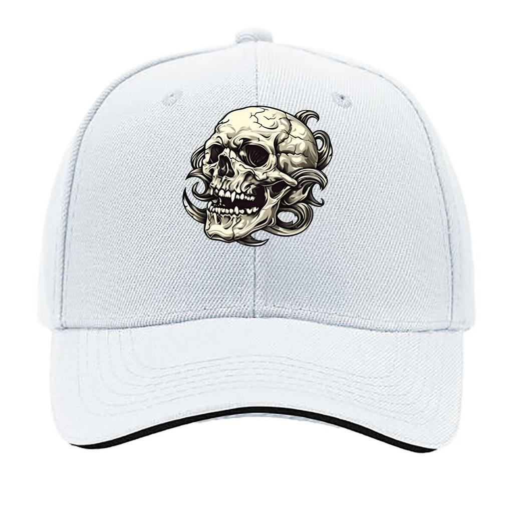 UnisexS Skull Graphic Black Flat Brimmed Hat with White Skull Design Casual Streetwear Outdoor Sp Sandwich Baseball Cap