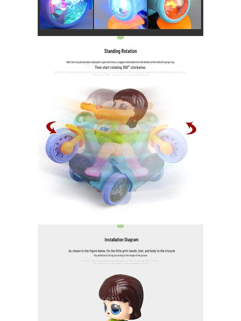 Elektrisches Dreirad für Kinder mit Musik, Lichtern und Cartoon-Design - Universelles Muldenkipper-Spielzeug für Jungen und Mädchen