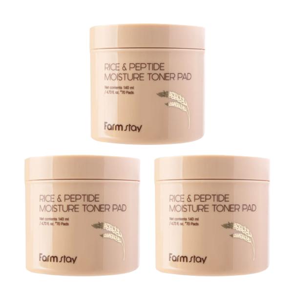 FarmStay Rice & Peptide Moisture Toner Pad (140ml / 4.73 Fl.oz., 70 Pads)  (3 Options)