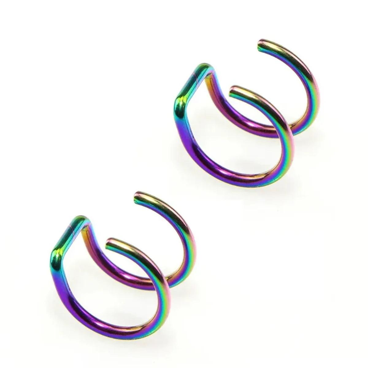 

2pcs 316L Stainless Steel Fake Ear Piercing Jewelry for Women Men, Clip on Ear Cuffs Fake Lip Ring Non Piercing Labret Rings 8mm