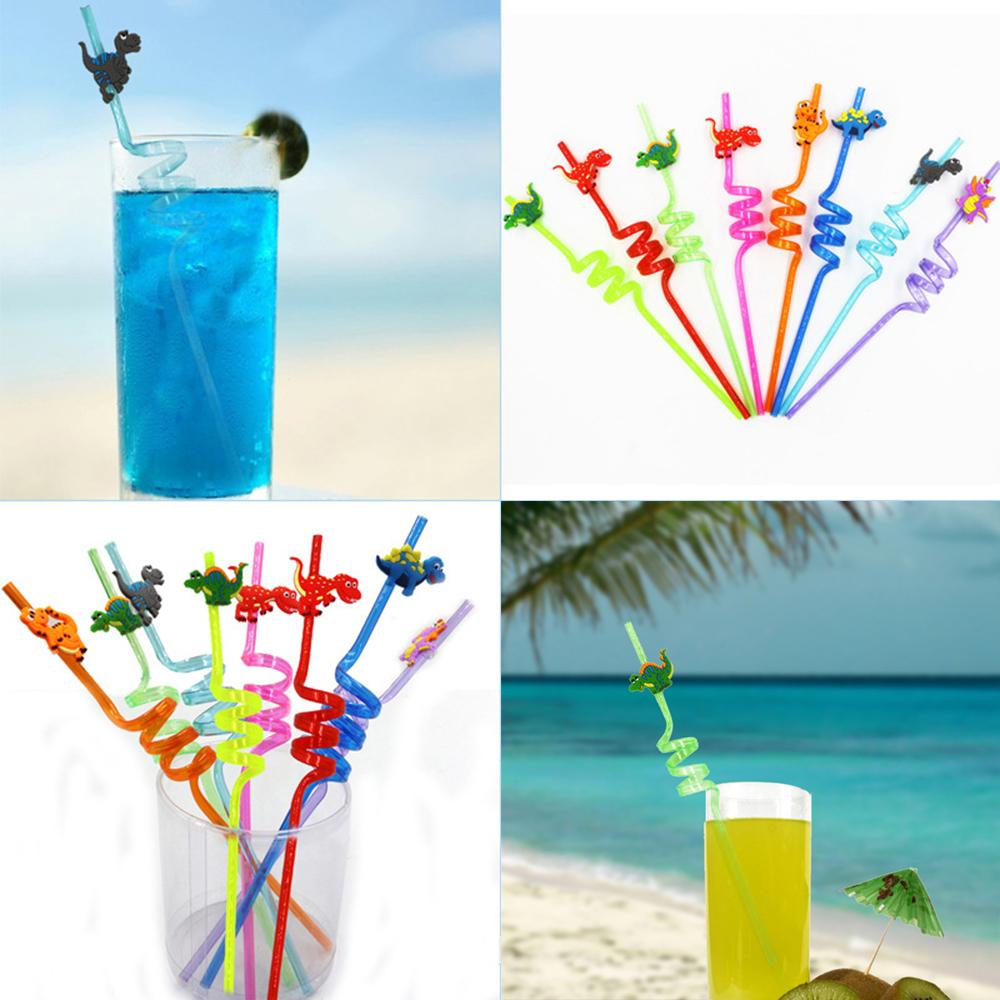 Supplies Kids Drinking Decor Dino Theme Dinosaur Reusable Straws Straws-Plastic Cartoon Pattern