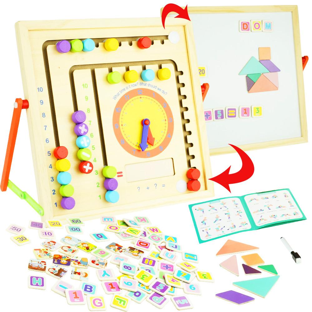 Double-sided Wooden Educational Board + Magnetic Puzzle Set