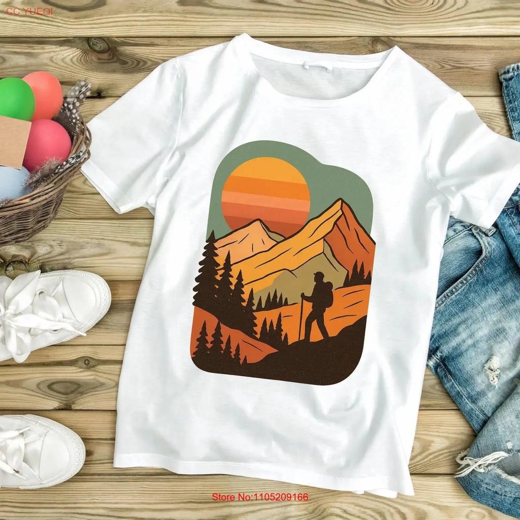 Retro Mountain Sunset Hiking T Shirt Nature Lover vintage Washed Soft streetwear Stretched Unisex Slightly homme Casual