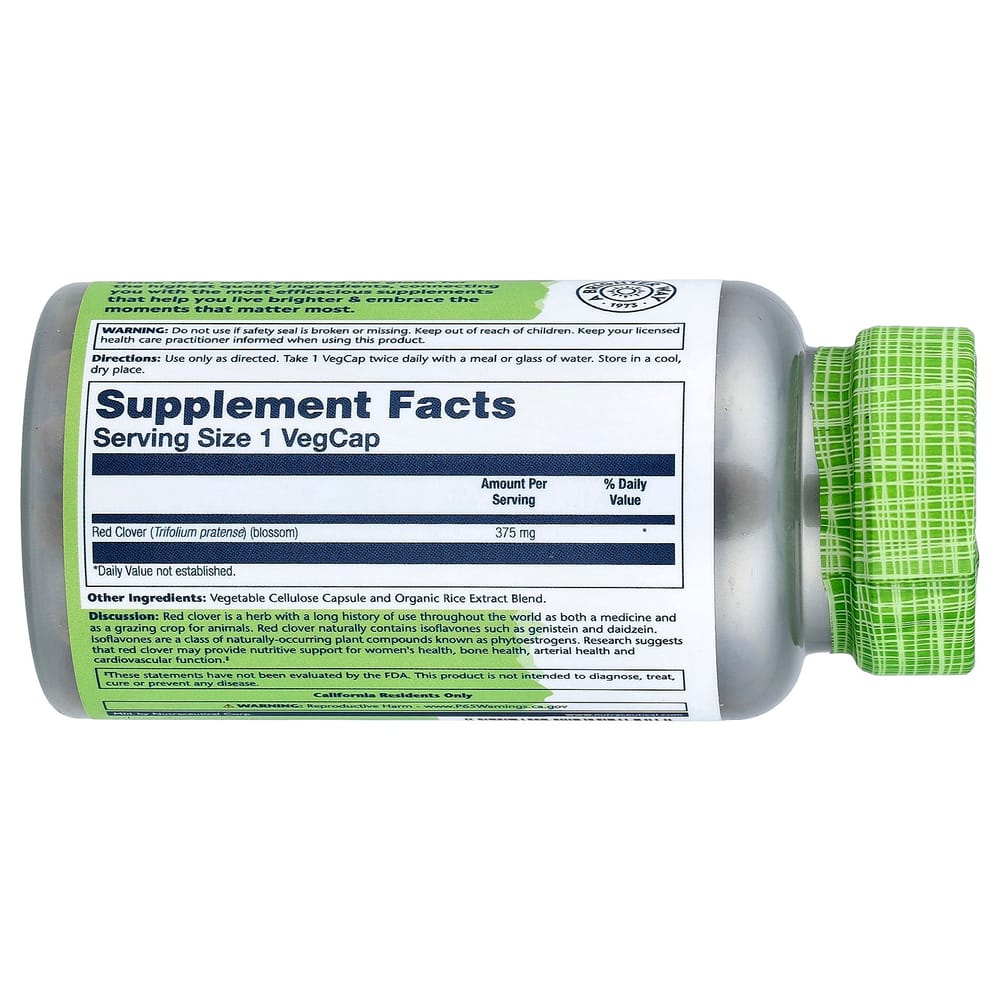 Solaray True Herbs Red Clover 375mg Veggie Capsules, 100 Count