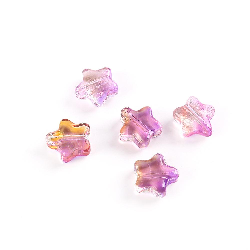 8Mm Gradual Change Three-Dimensional Pentagram Glass Beads Gold-Painted Stars Loose Beads Diy String Beads Antique Hairpin Necklace Accessories