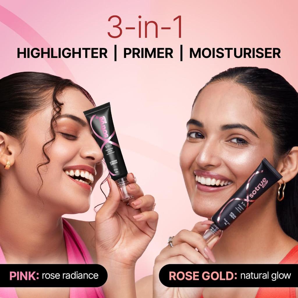 Sotrue Confezione Combo Strobe Cream da 2, Oro Rosa e Rosa - 30g Ciascuna | Primer + Illuminante + Idratante | Idratazione Intensa | Radioso Impeccabile e Luminoso