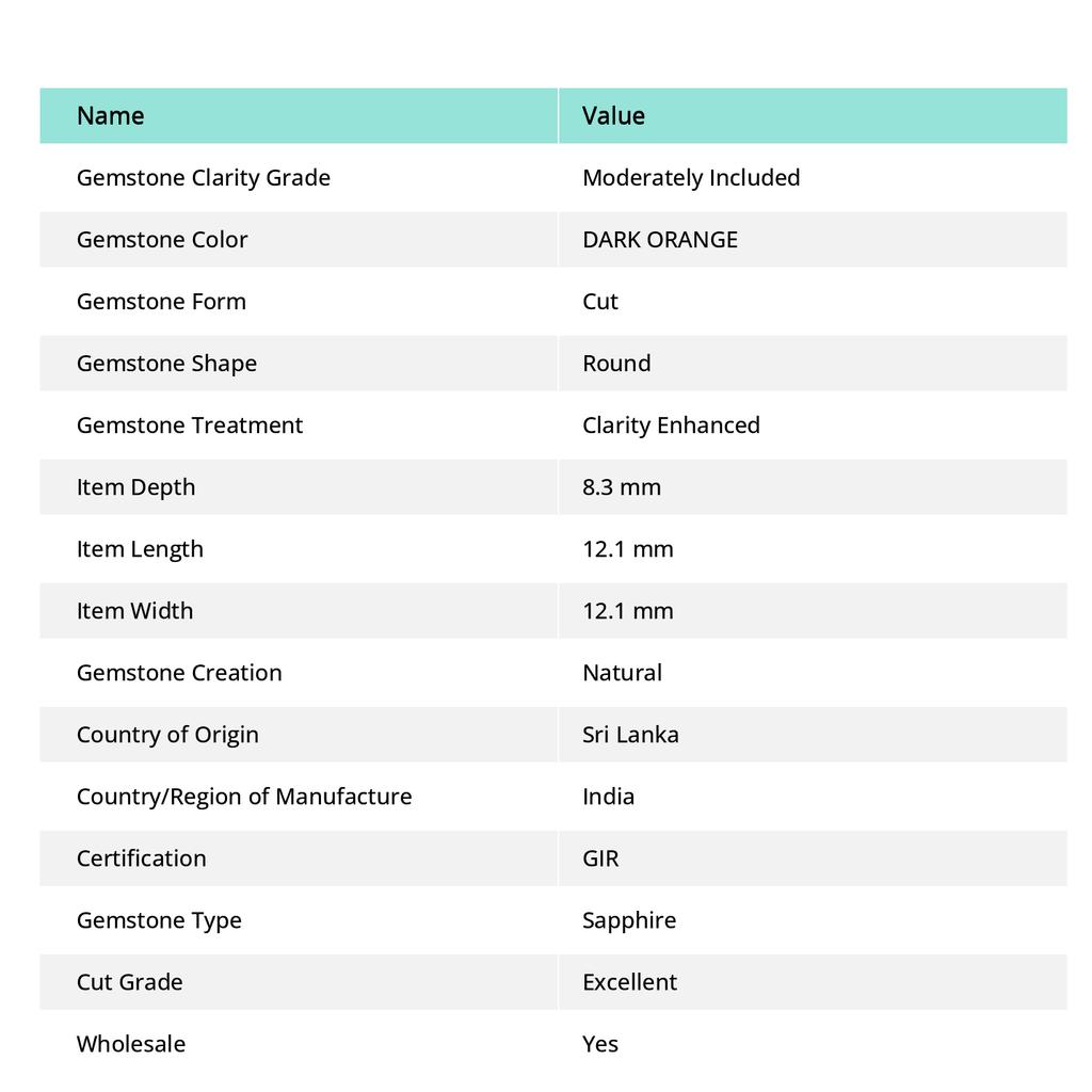 Orange SAPPHIRE Natural Round Cut 8.69 Ct Unique Gemstone for Birthday CERTIFIED Sq-78765