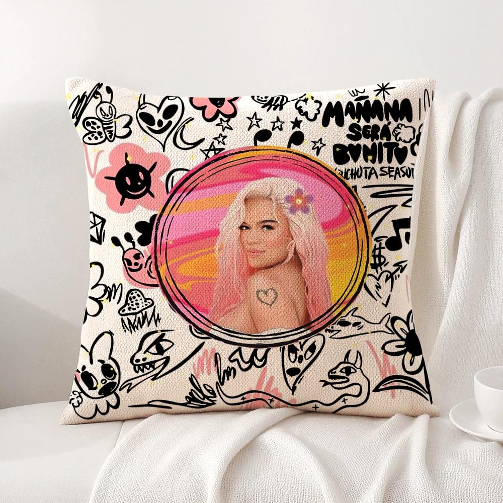Cartoon Manana Sera K-Karol G Cushion Cover Summer Coolness Linen Fabric Double-Sided Printing Pillow Case Sofa Home Decor Gift