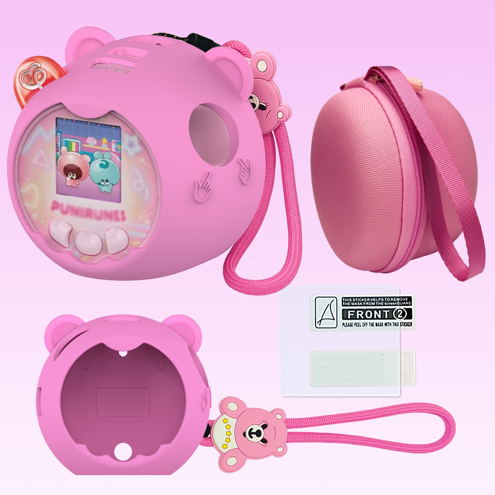 

Hard Suitcase and Silica Gel Cover for Takara Tomy Punirunzu, Includes Strap and Screen Protector (Pink)