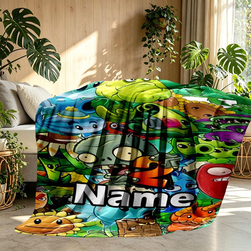 Custom Name Personalized Plants vs. Zombies Print Blanket, Home Decor, Bedroom, Sofa, Camping, Couch, Gifts for Birthday Christmas