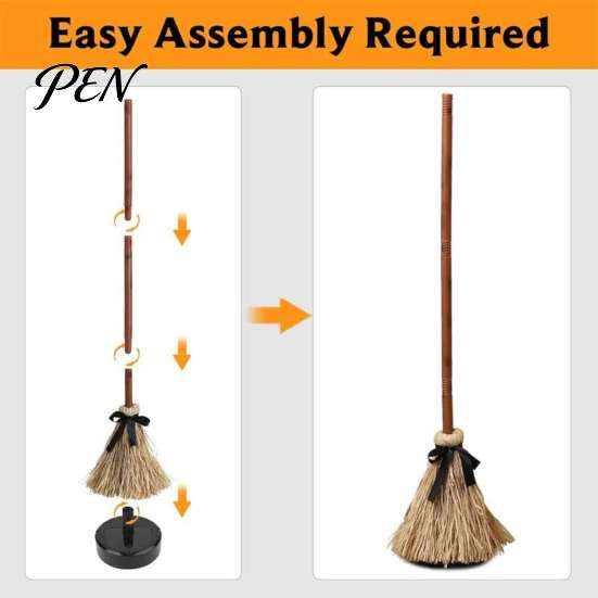 Spooky Secret Room Props Electric Broom Toy, with Touch Activated Swinging Prop, Retro Outdoor Yard Halloween Ornament Straw Witch Broom, for
