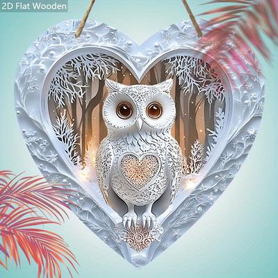 Funky Owl Wooden Sign with Heart-shaped, Elegant Owl Love Ornament for Front Door Wall Hanging Decor, Ideal Home Ornament