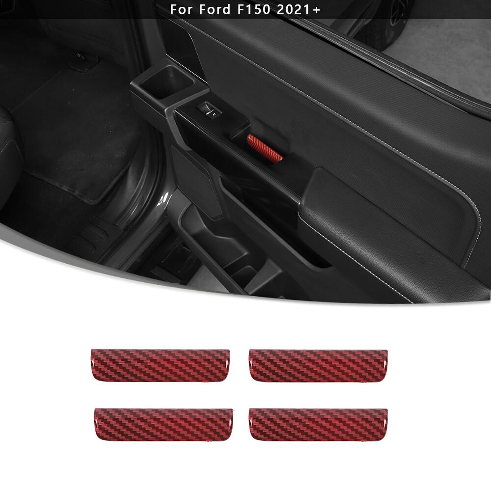 Inner Door Handle Switch Cover Trim Strips For Ford F150 2021+ Red Carbon Fiber