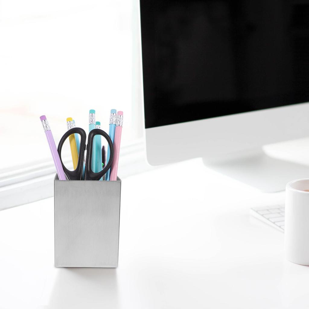Ciieeo Desktop Pen Pen Stainless Square Storage Large Art Supplies Flower Toothbrush Pen Storage Organizer Small Item Desktop Trash Lidless Desk