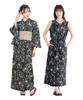 SOUBIEN Yukata Set and Free Black with Iris and Flaxen Women's 4-Piece (Jacket, Dress, Obi, Geta), Size, (ykp10071-obs10029)