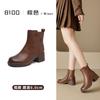 Autumn and winter retro thick heel leather Martin boots women's versatile casual thin brown boots round head large size high heel short boots