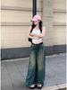 Plus Size Retro Distressed Low Waist Straight Jeans for Women - Autumn Loose Fit Wide Leg Trousers
